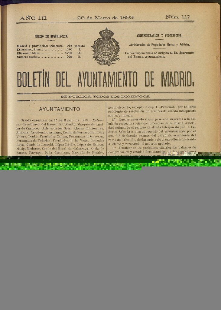 Miniatura de Boletín Oficial del Ayuntamiento de Madrid de 26 de marzo de 1899, nº 117