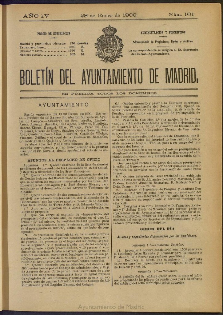 Miniatura de Boletín Oficial del Ayuntamiento de Madrid de 28 de enero de 1900, nº 161