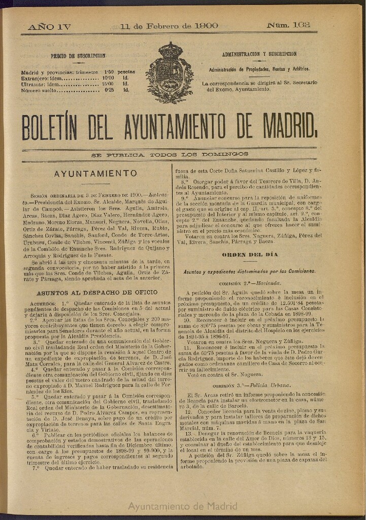 Miniatura de Boletín Oficial del Ayuntamiento de Madrid de 11 de febrero de 1900, nº 163