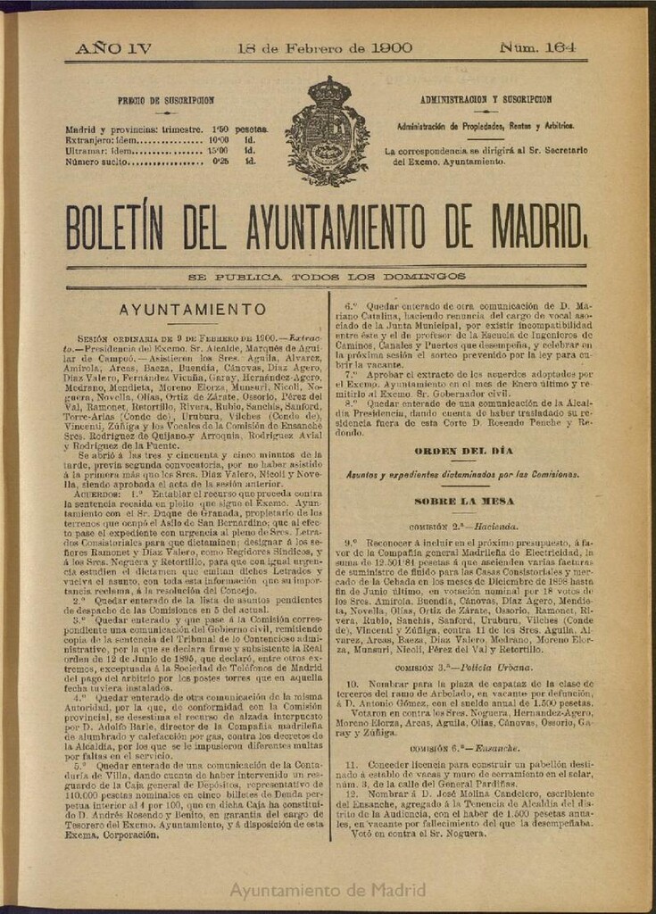 Miniatura de Boletín Oficial del Ayuntamiento de Madrid de 18 de febrero de 1900, nº 164