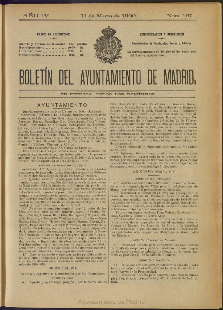Miniatura de Boletín Oficial del Ayuntamiento de Madrid de 11 de marzo de 1900, nº 167