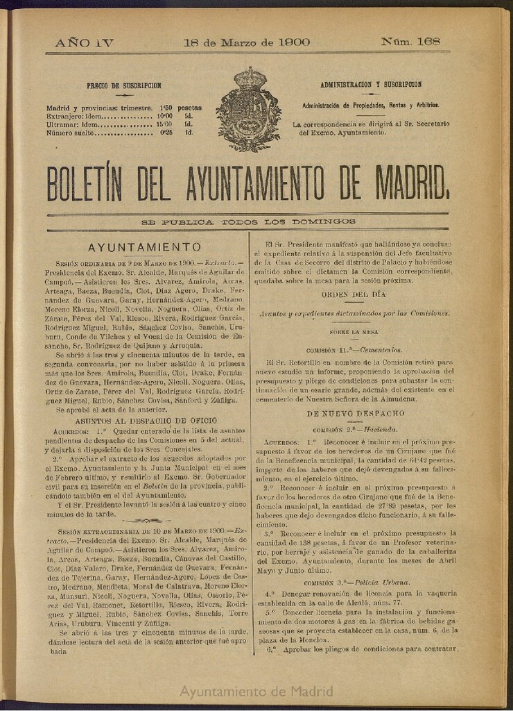 Miniatura de Boletín Oficial del Ayuntamiento de Madrid de 18 de marzo de 1900, nº 168