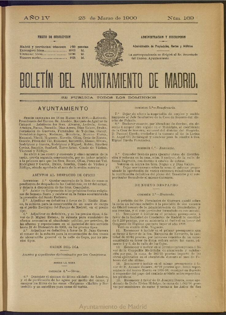 Miniatura de Boletín Oficial del Ayuntamiento de Madrid de 25 de marzo de 1900, nº 169