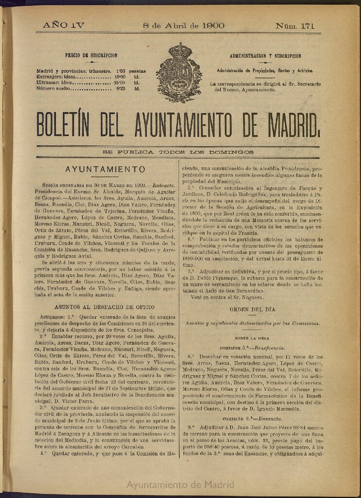 Miniatura de Boletín Oficial del Ayuntamiento de Madrid de 08 de abril de 1900, nº 171