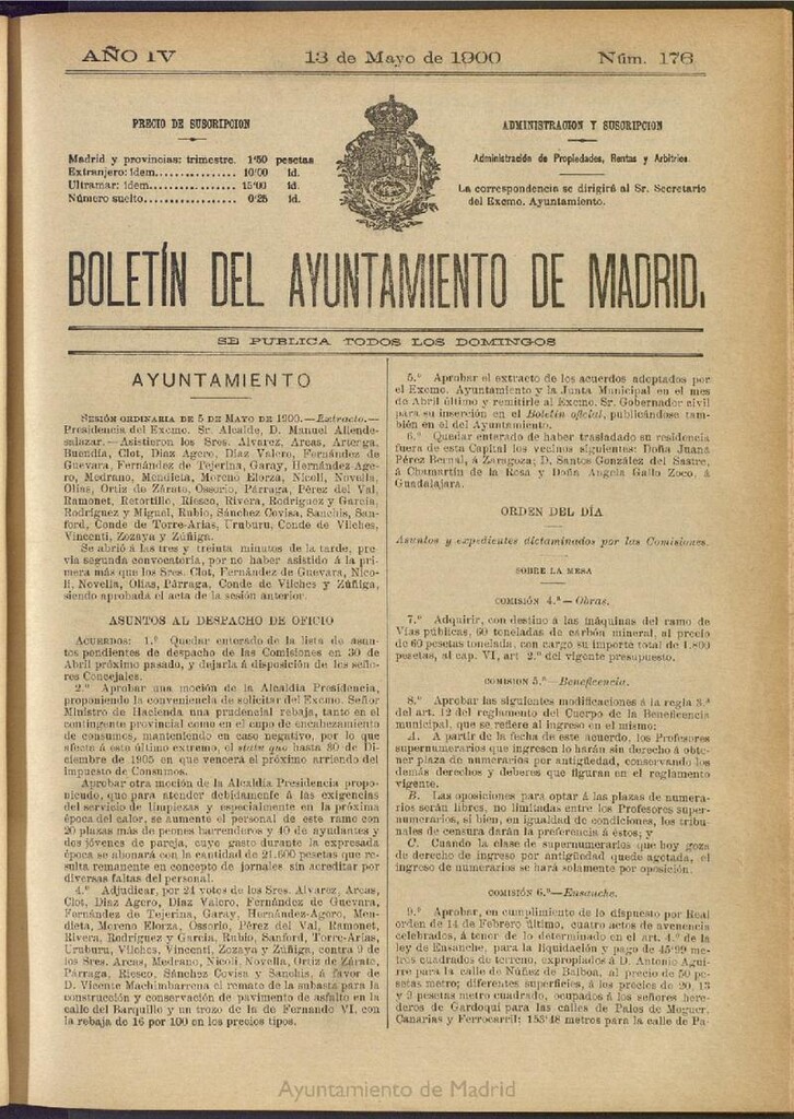 Miniatura de Boletín Oficial del Ayuntamiento de Madrid de 13 de mayo de 1900, nº 176