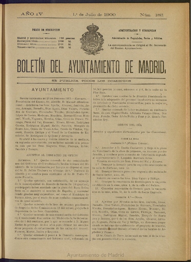Miniatura de Boletín Oficial del Ayuntamiento de Madrid de 01 de julio de 1900, nº 183