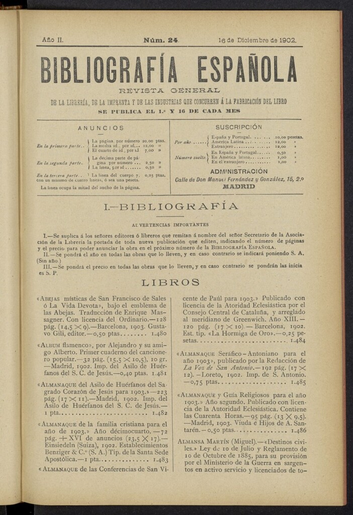 Miniatura de Bibliografía Española del 16 de diciembre de 1902