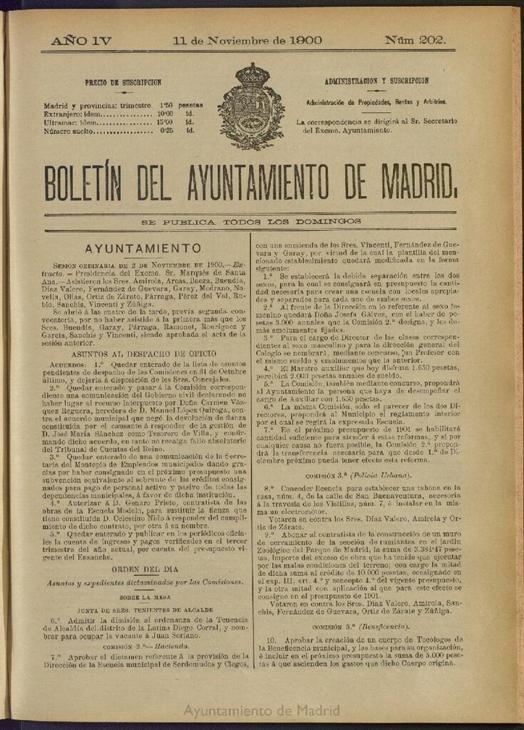 Miniatura de Boletín Oficial del Ayuntamiento de Madrid de 11 de noviembre de 1900, nº 202