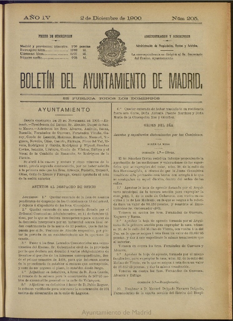 Miniatura de Boletín Oficial del Ayuntamiento de Madrid de 02 de diciembre de 1900, nº 205