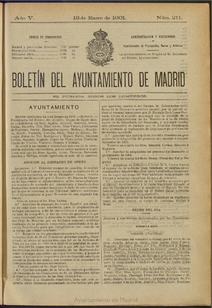 Miniatura de Boletín Oficial del Ayuntamiento de Madrid de 13 de enero de 1901, nº 211