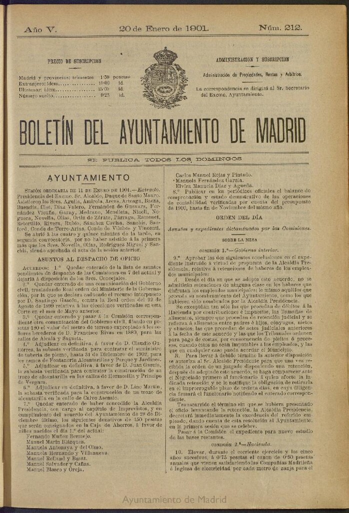 Miniatura de Boletín Oficial del Ayuntamiento de Madrid de 20 de enero de 1901, nº 212