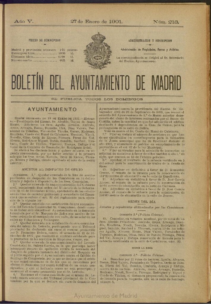 Miniatura de Boletín Oficial del Ayuntamiento de Madrid de 27 de enero de 1901, nº 213