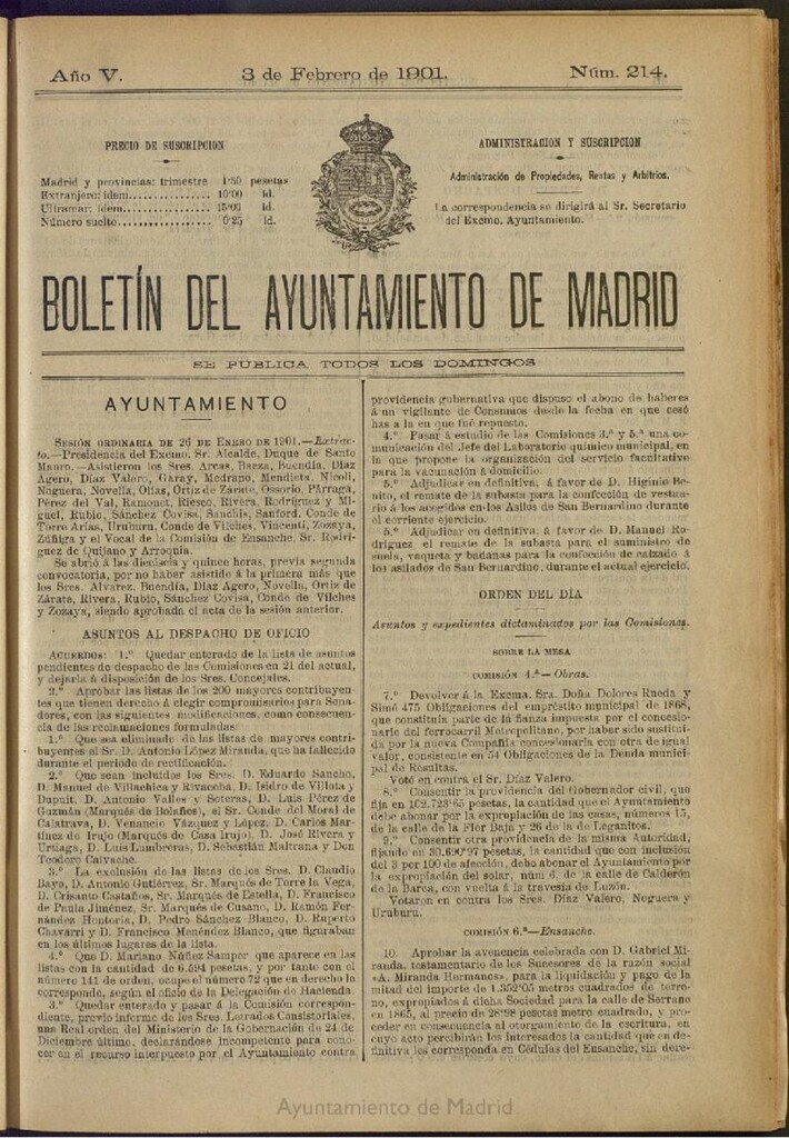 Miniatura de Boletín Oficial del Ayuntamiento de Madrid de 03 de febrero de 1901, nº 214
