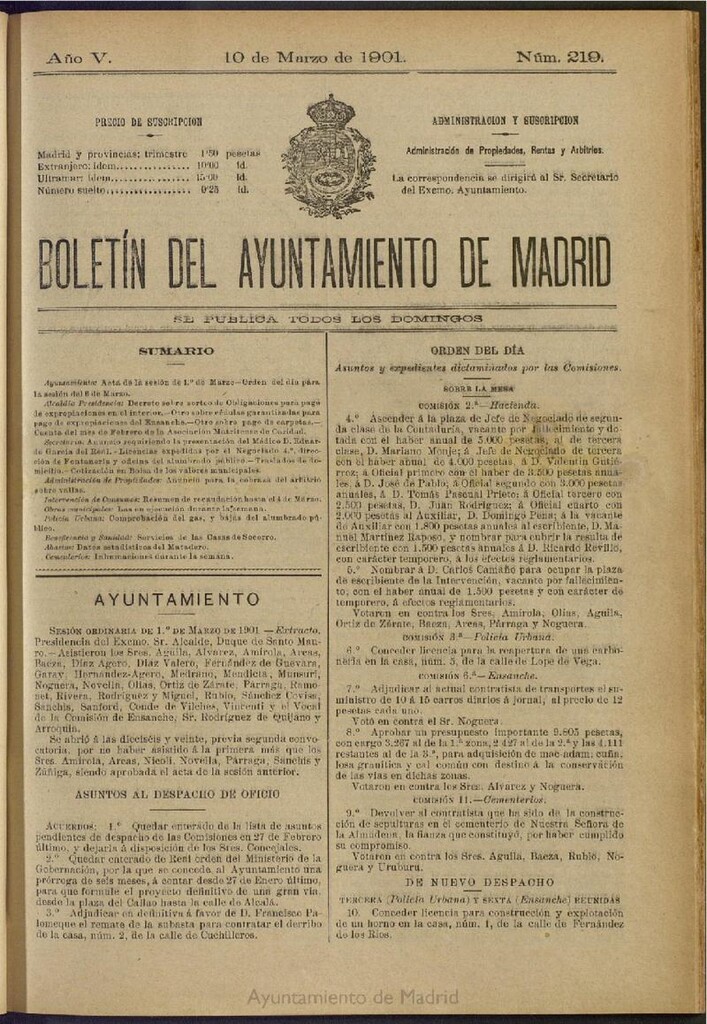 Miniatura de Boletín Oficial del Ayuntamiento de Madrid de 10 de marzo de 1901, nº 219