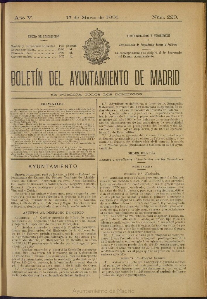 Miniatura de Boletín Oficial del Ayuntamiento de Madrid de 17 de marzo de 1901, nº 220