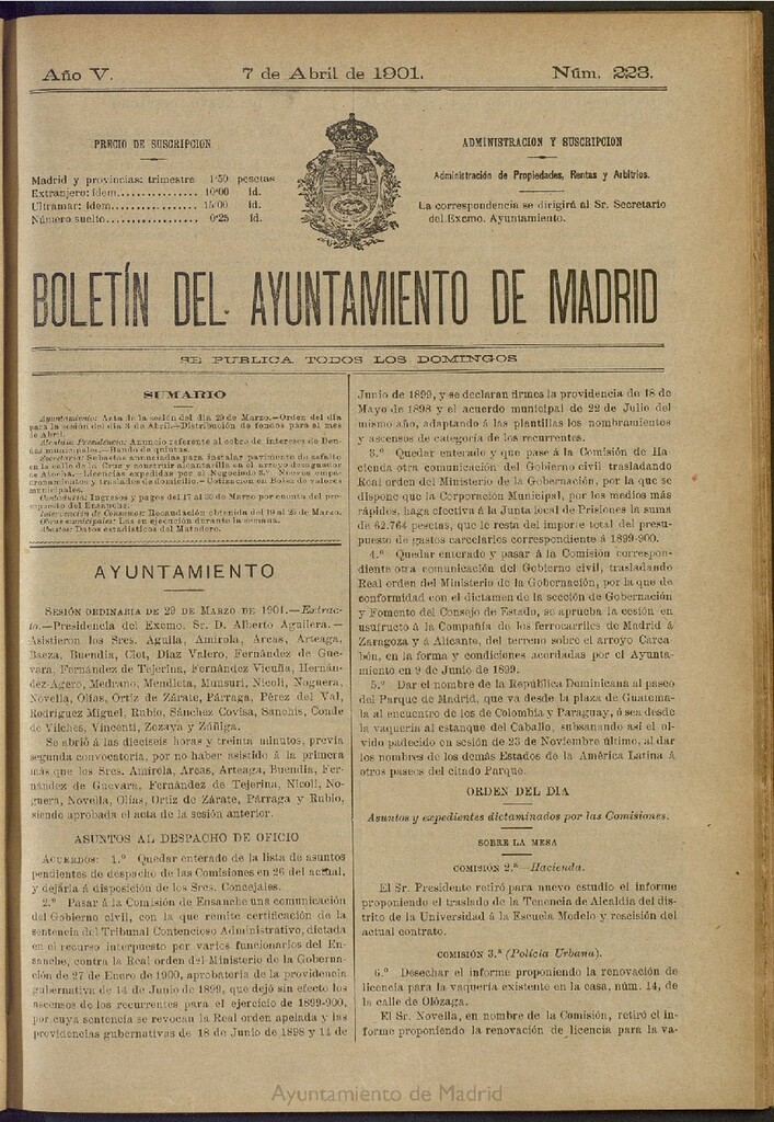 Miniatura de Boletín Oficial del Ayuntamiento de Madrid de 07 de abril de 1901, nº 223