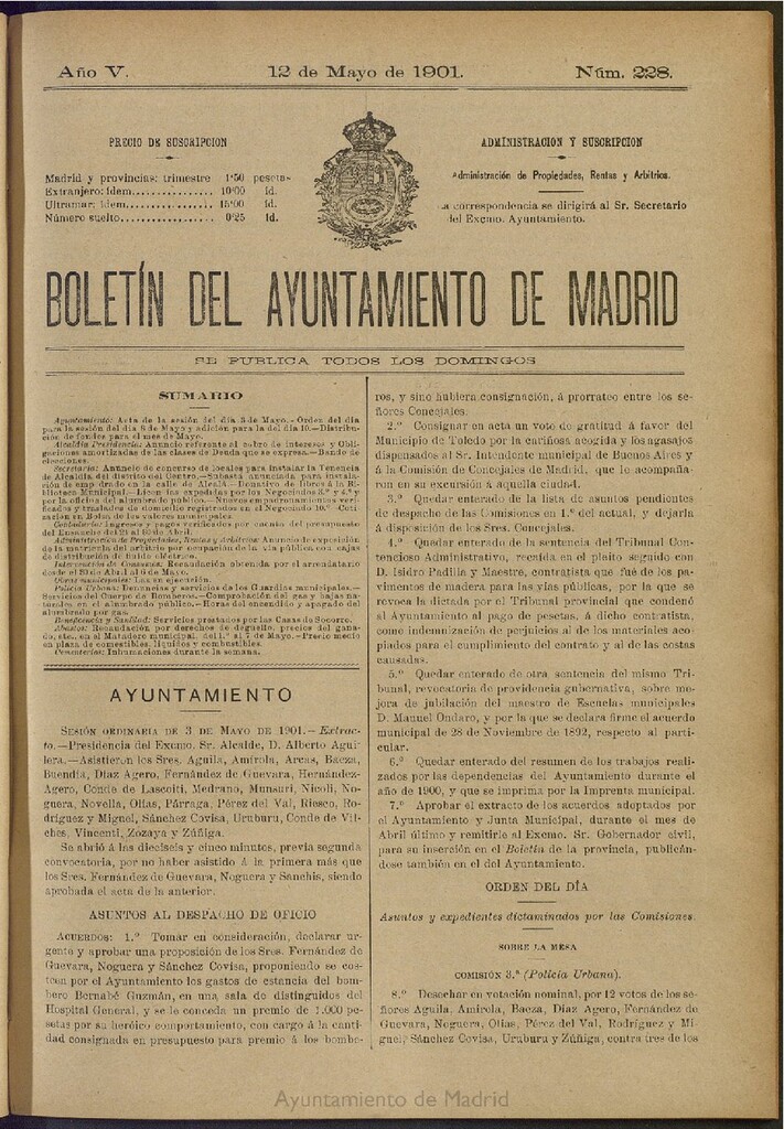 Miniatura de Boletín Oficial del Ayuntamiento de Madrid de 12 de mayo de 1901, nº 228