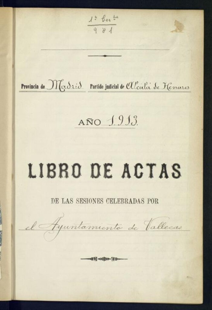 Miniatura de Ayuntamiento de Vallecas: Libro de actas de las sesiones celebradas por este Ayuntamiento correspondientes a los años 1913 y 1914