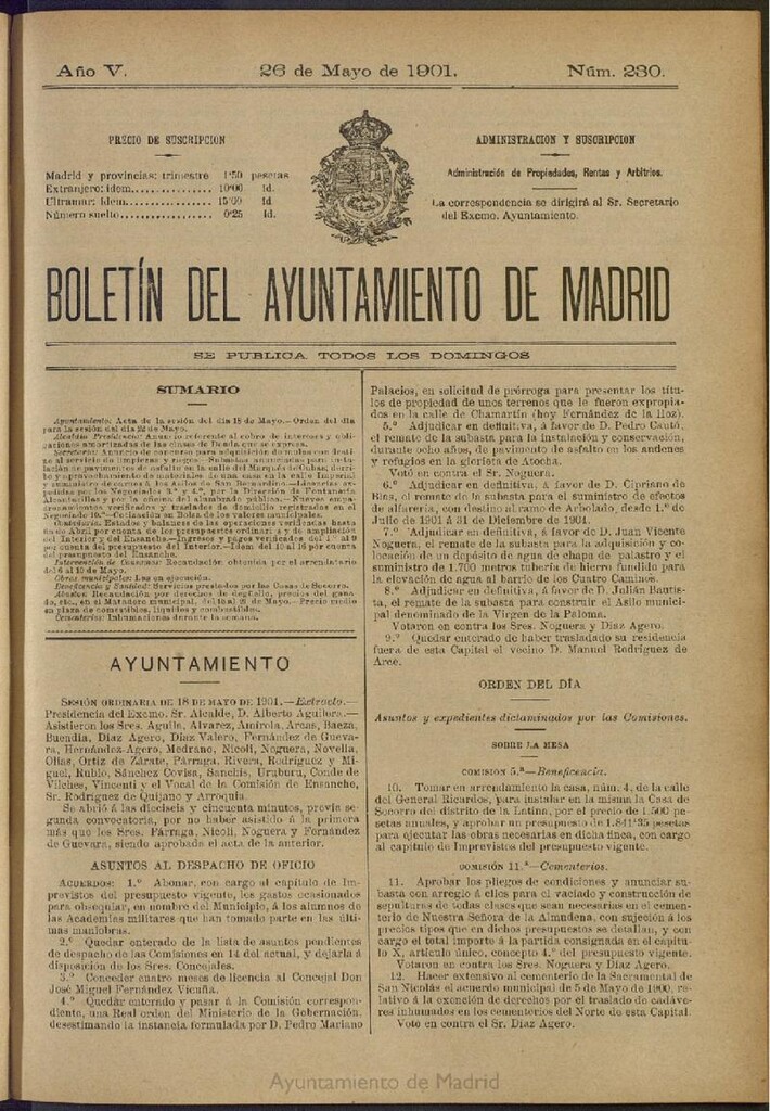 Miniatura de Boletín Oficial del Ayuntamiento de Madrid de 26 de mayo de 1901, nº 230