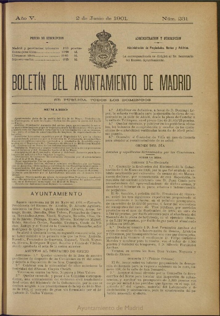 Miniatura de Boletín Oficial del Ayuntamiento de Madrid de 02 de junio de 1901, nº 231