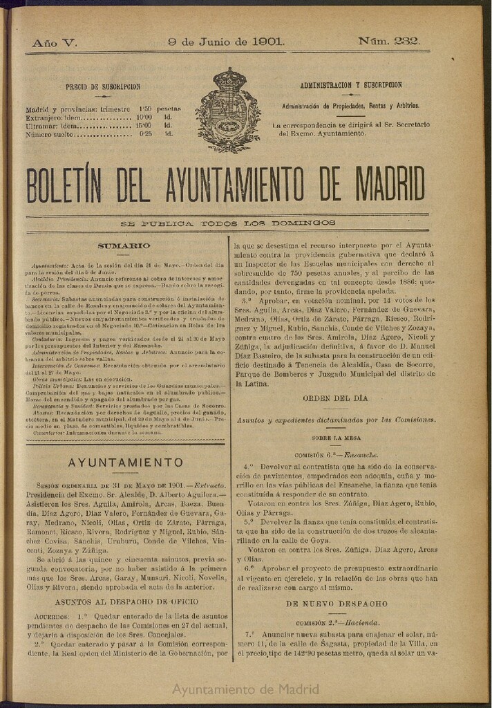Miniatura de Boletín Oficial del Ayuntamiento de Madrid de 09 de junio de 1901, nº 232
