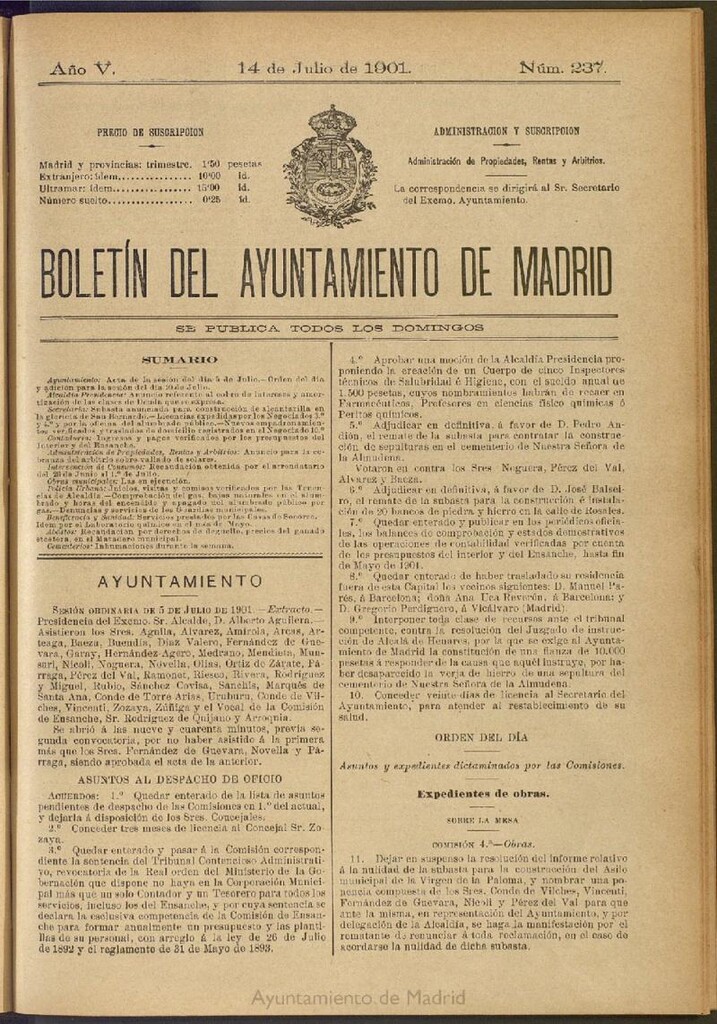 Miniatura de Boletín Oficial del Ayuntamiento de Madrid de 14 de julio de 1901, nº 237