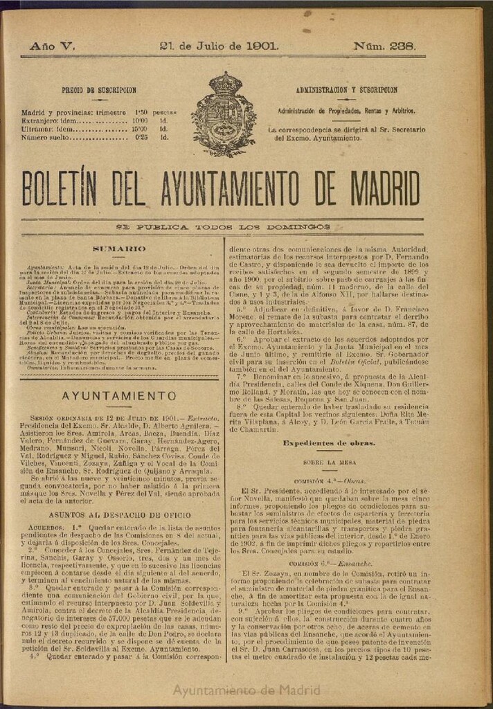 Miniatura de Boletín Oficial del Ayuntamiento de Madrid de 21 de julio de 1901, nº 238
