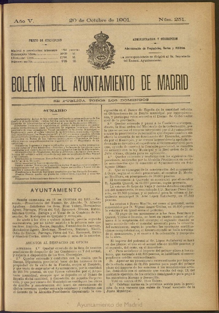 Miniatura de Boletín Oficial del Ayuntamiento de Madrid de 20 de octubre de 1901, nº 251