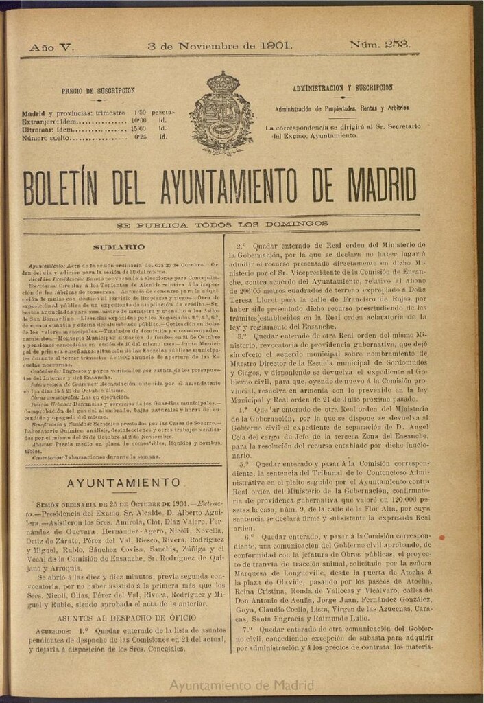 Miniatura de Boletín Oficial del Ayuntamiento de Madrid de 03 de noviembre de 1901, nº 253