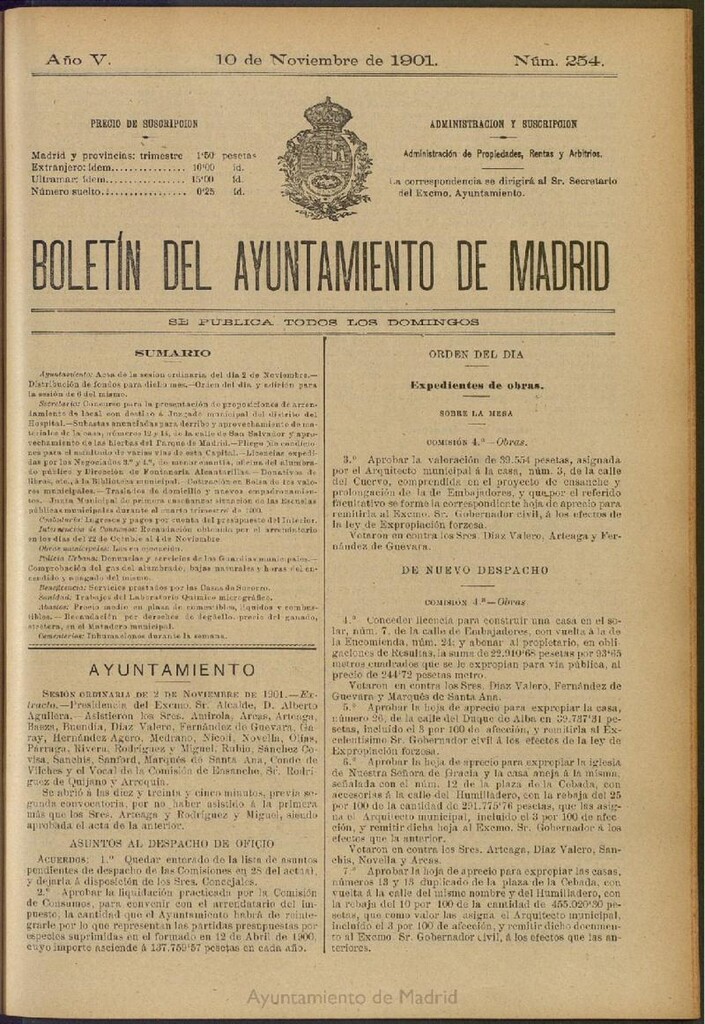 Miniatura de Boletín Oficial del Ayuntamiento de Madrid de 10 de noviembre de 1901, nº 254