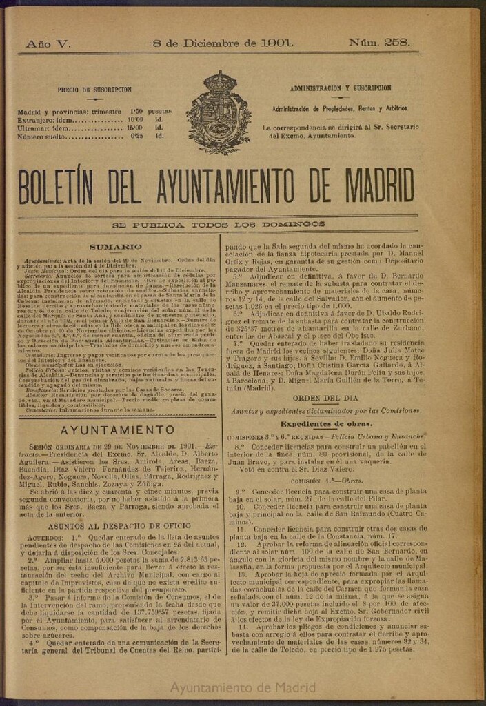 Miniatura de Boletín Oficial del Ayuntamiento de Madrid de 08 de diciembre de 1901, nº 258