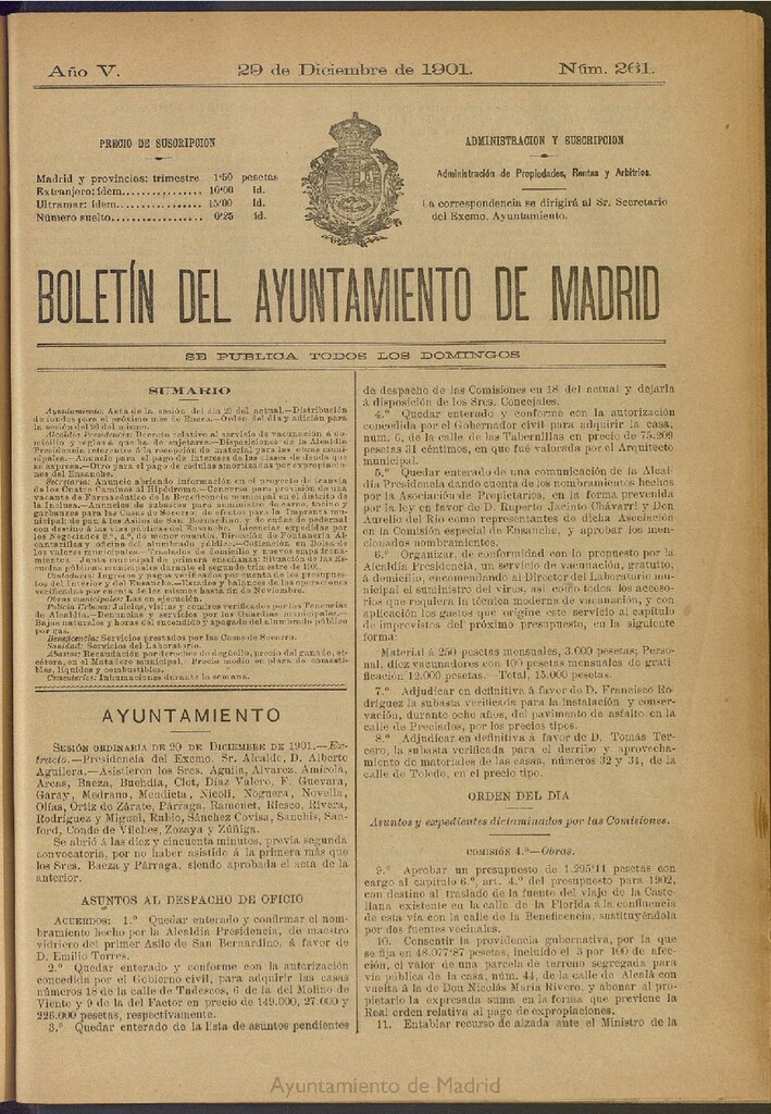 Miniatura de Boletín Oficial del Ayuntamiento de Madrid de 29 de diciembre de 1901, nº 261