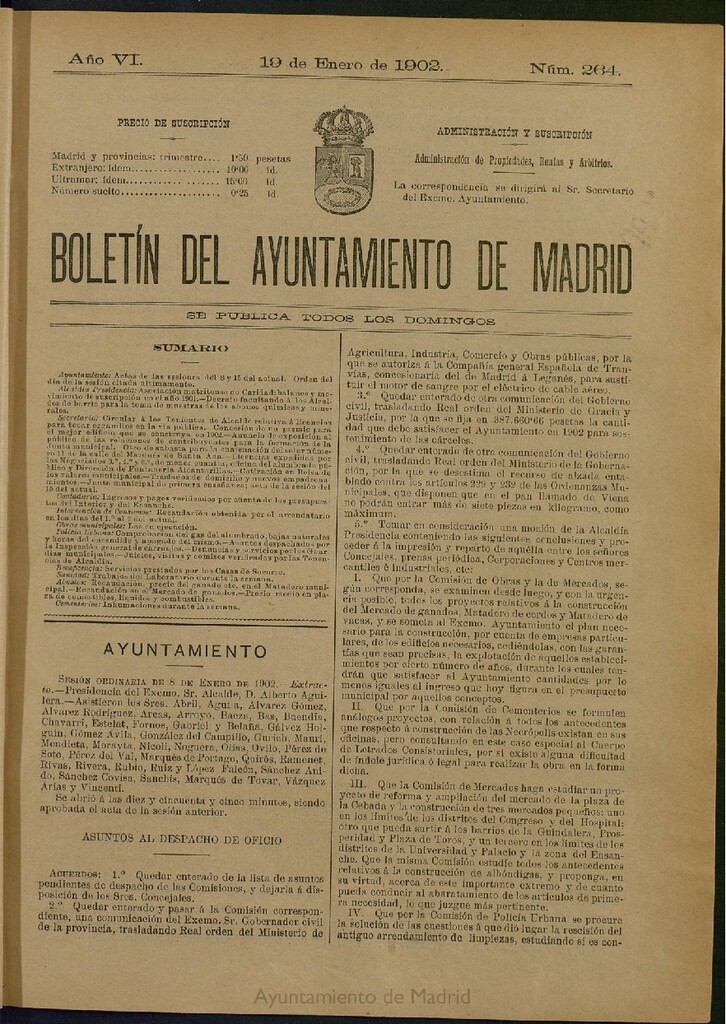 Miniatura de Boletín Oficial del Ayuntamiento de Madrid de 19 de enero de 1902, nº 264