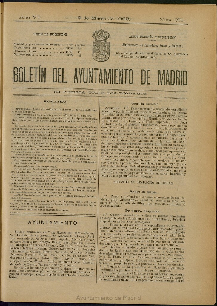 Miniatura de Boletín Oficial del Ayuntamiento de Madrid de 09 de marzo de 1902, nº 271