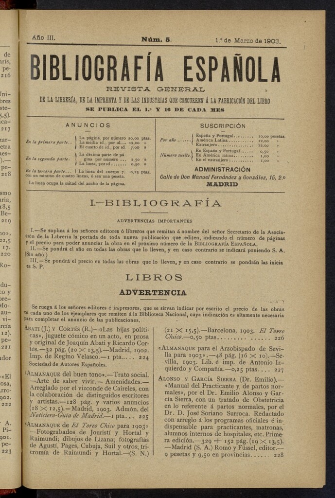 Miniatura de Bibliografía Española del 1 de marzo de 1903