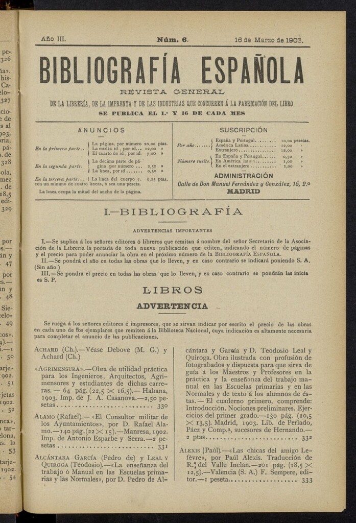 Miniatura de Bibliografía Española del 16 de marzo de 1903