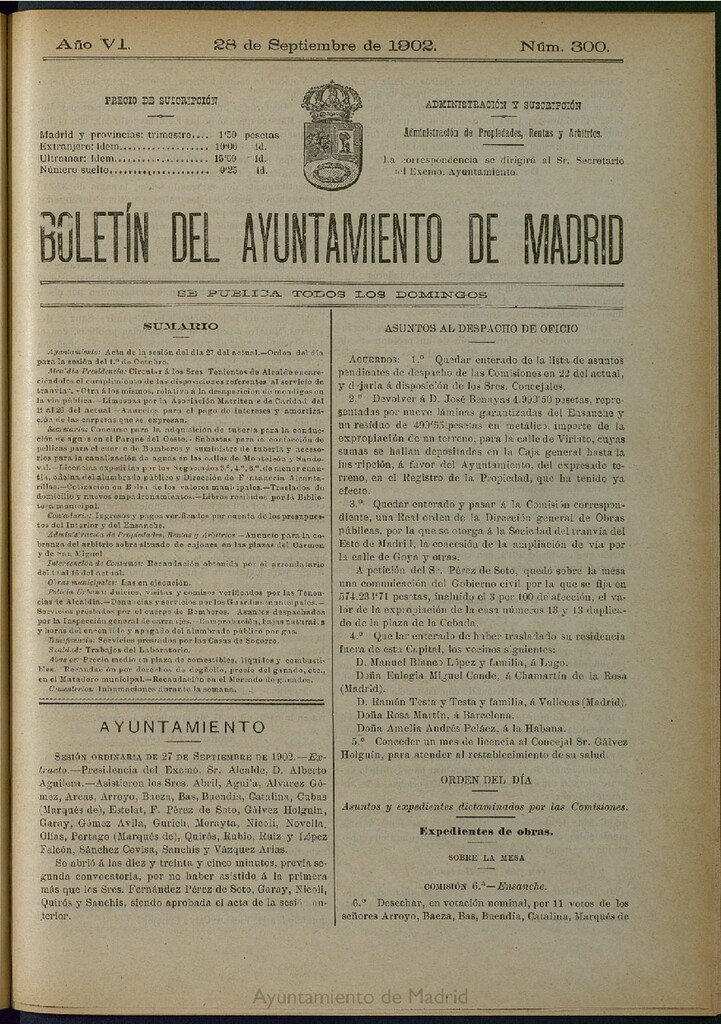Miniatura de Boletín Oficial del Ayuntamiento de Madrid de 28 de septiembre de 1902, nº 300