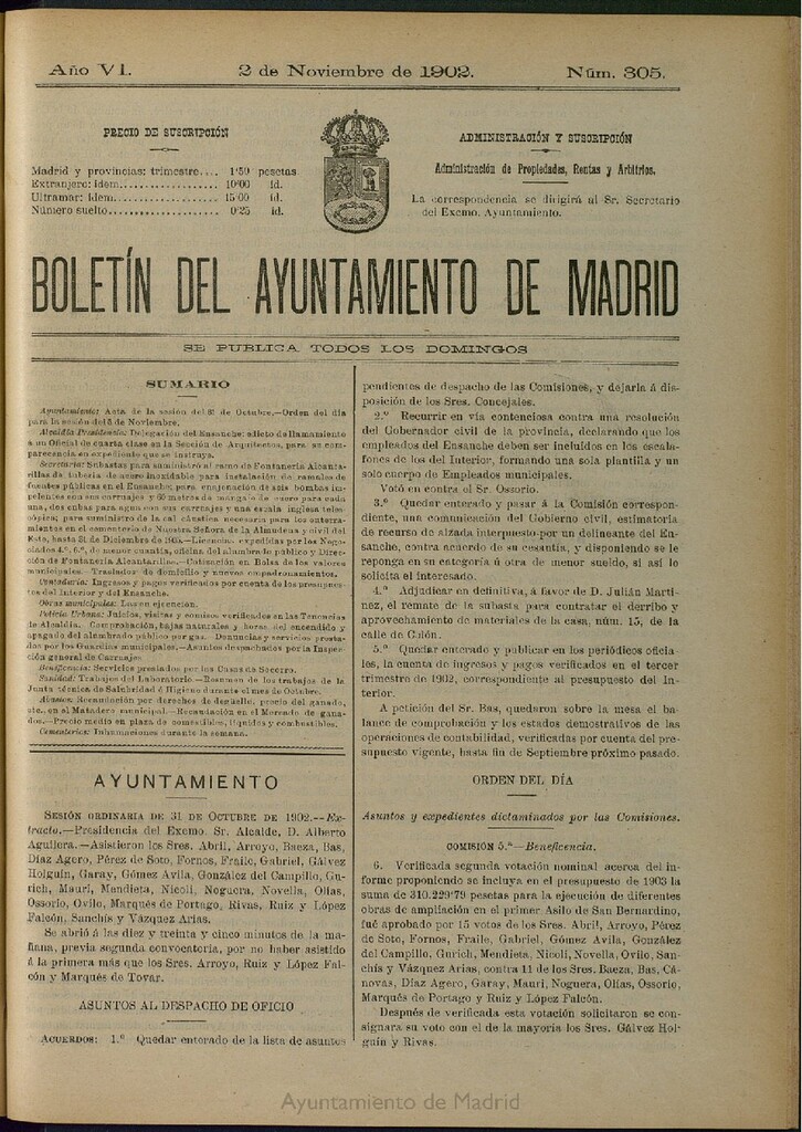 Miniatura de Boletín Oficial del Ayuntamiento de Madrid de 02 de noviembre de 1902, nº 305