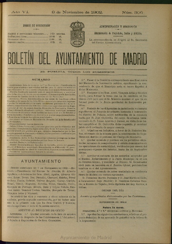 Miniatura de Boletín Oficial del Ayuntamiento de Madrid de 09 de noviembre de 1902, nº 306