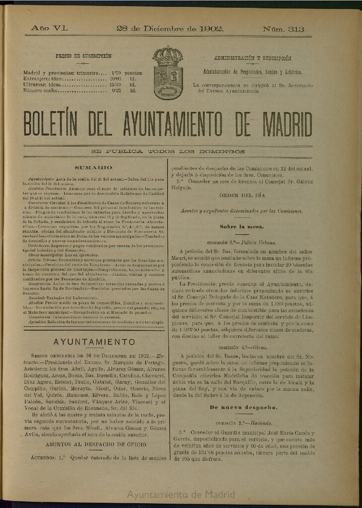 Miniatura de Boletín Oficial del Ayuntamiento de Madrid de 28 de diciembre de 1902, nº 313