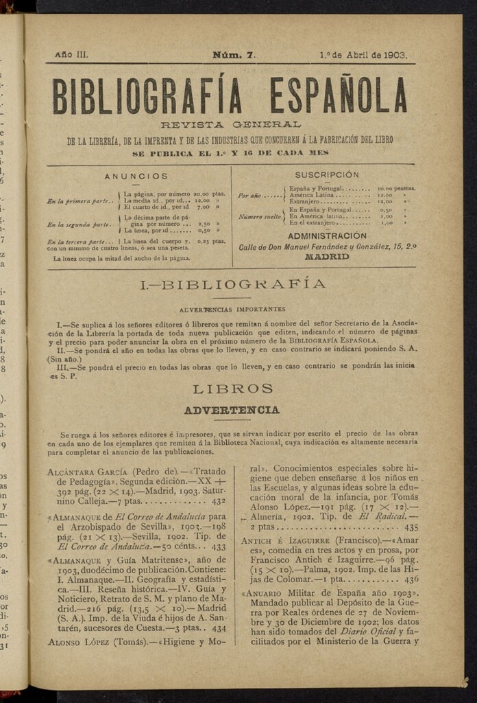 Miniatura de Bibliografía Española del 1 de abril de 1903