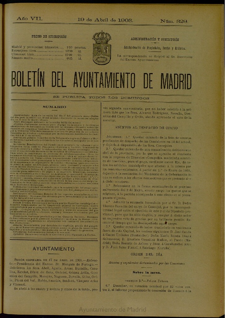Miniatura de Boletín Oficial del Ayuntamiento de Madrid del 19 de abril de 1903, nº 329