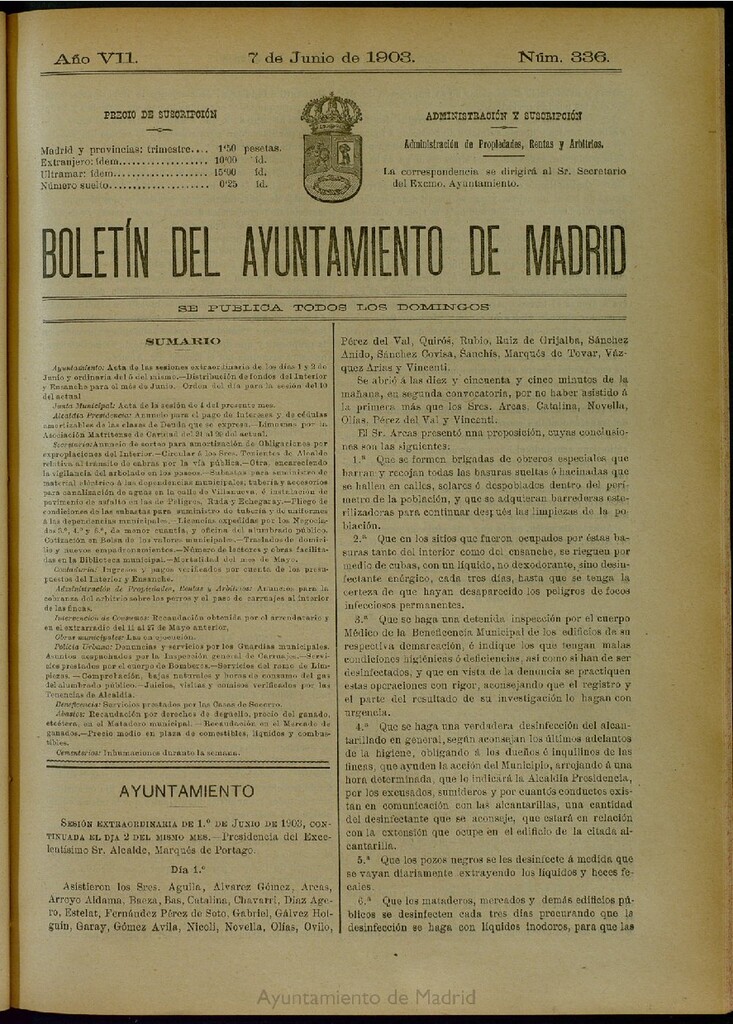 Miniatura de Boletín Oficial del Ayuntamiento de Madrid del 7 de junio de 1903, nº 336