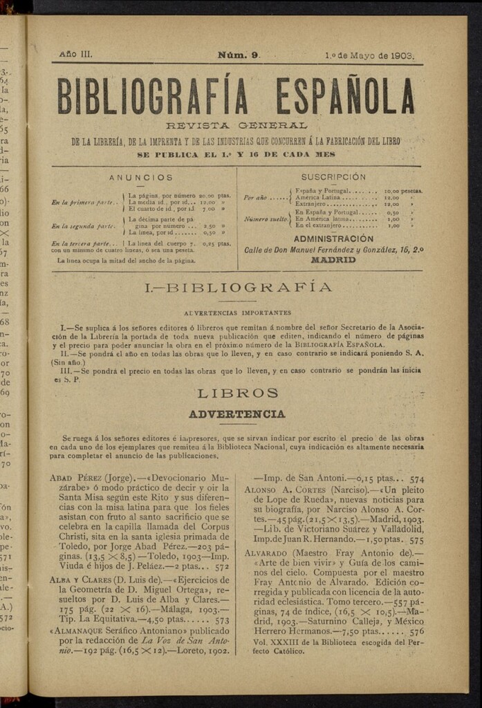 Miniatura de Bibliografía Española del 1 de mayo de 1903