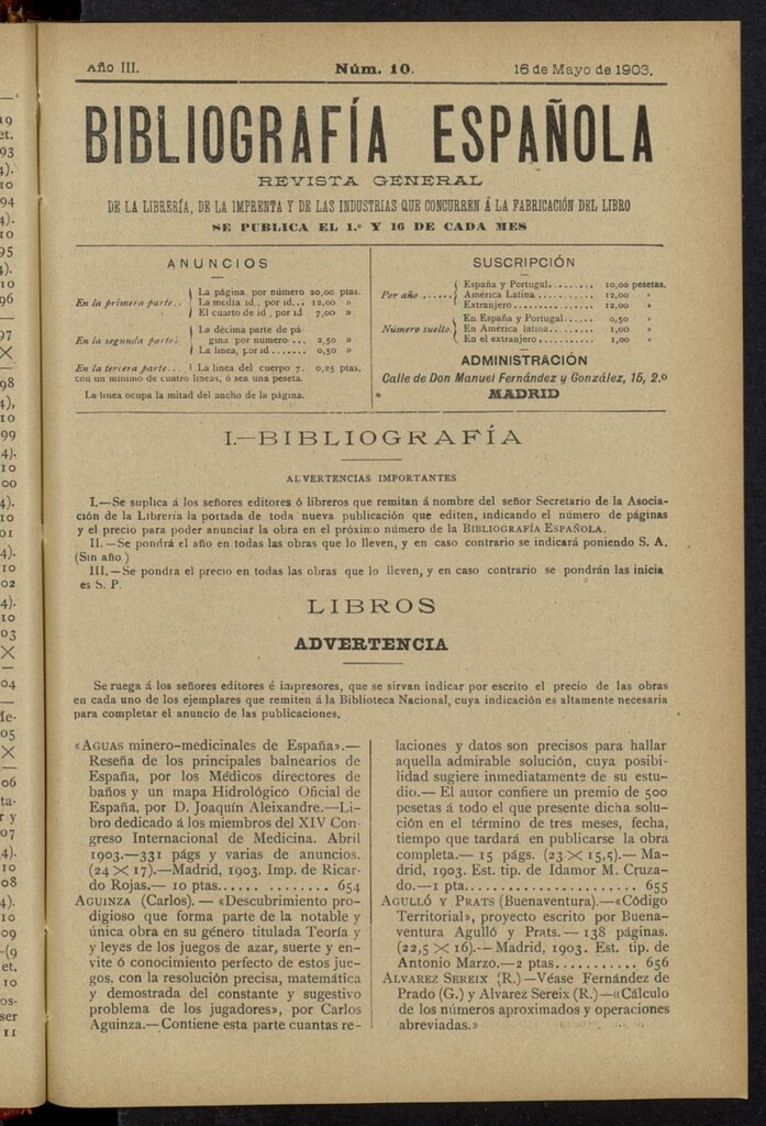Miniatura de Bibliografía Española del 16 de mayo de 1903