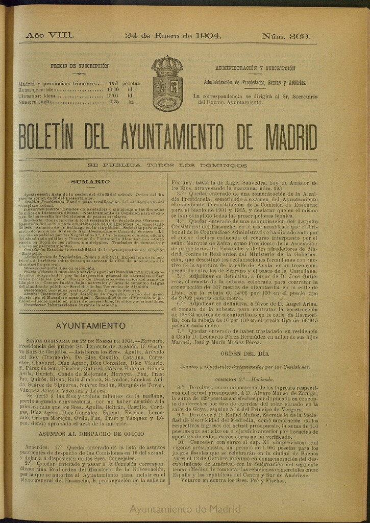 Miniatura de Boletín Oficial del Ayuntamiento de Madrid del 24 de enero de 1904, nº 369