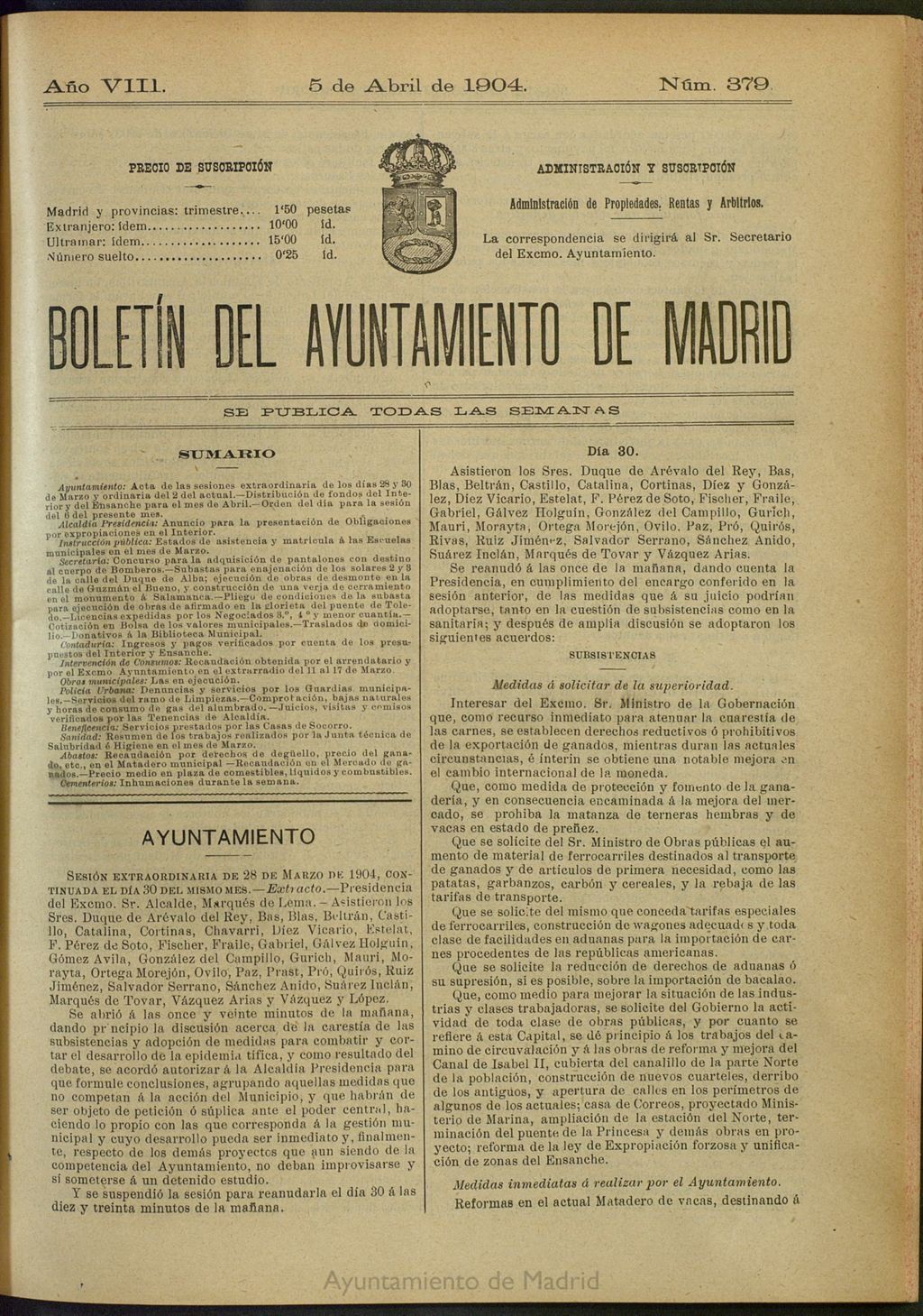 Miniatura de Boletín Oficial del Ayuntamiento de Madrid del 5 de abril de 1904, nº 379