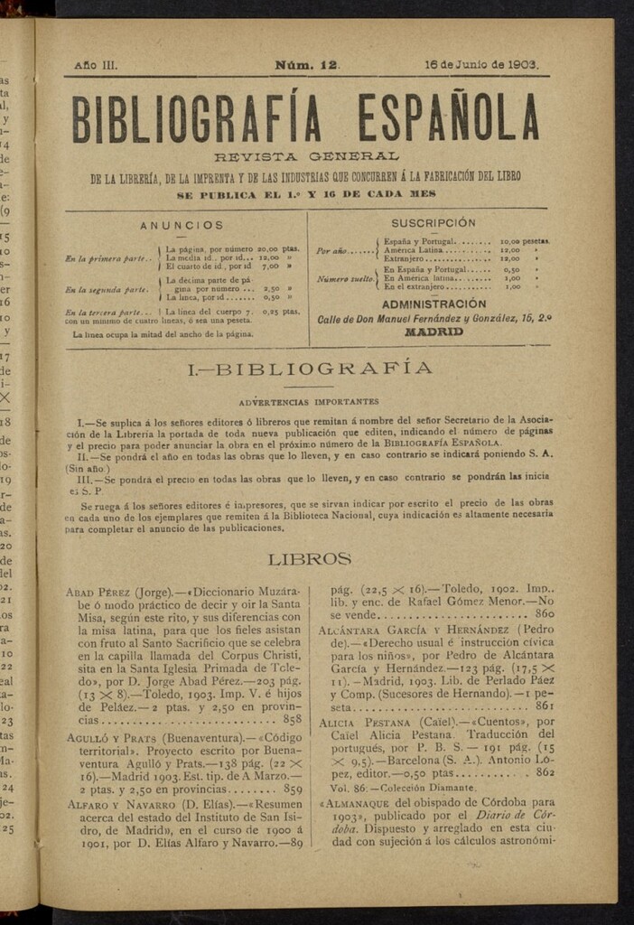 Miniatura de Bibliografía Española del 16 de junio de 1903