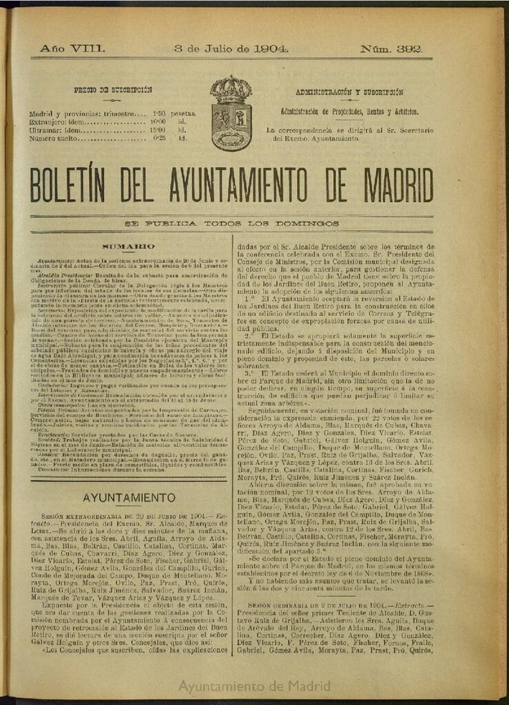 Miniatura de Boletín Oficial del Ayuntamiento de Madrid del 3 de julio de 1904, nº 392