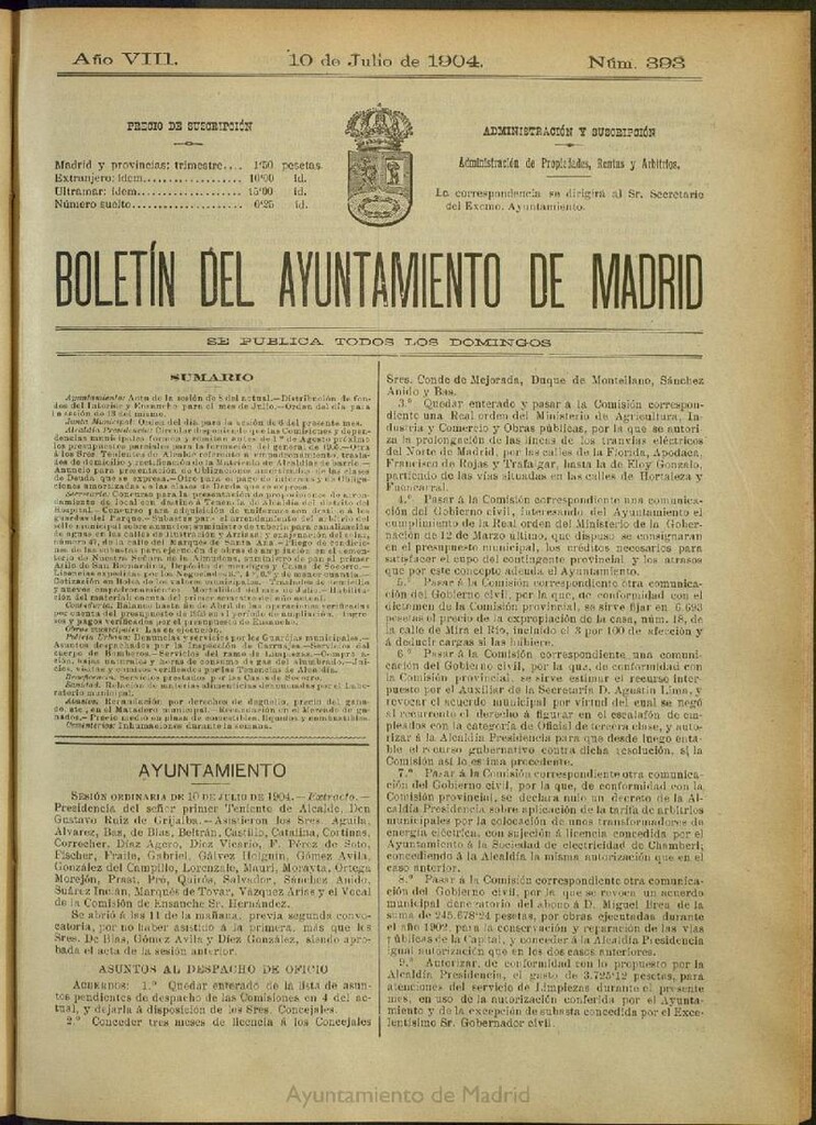 Miniatura de Boletín Oficial del Ayuntamiento de Madrid del 10 de julio de 1904, nº 393